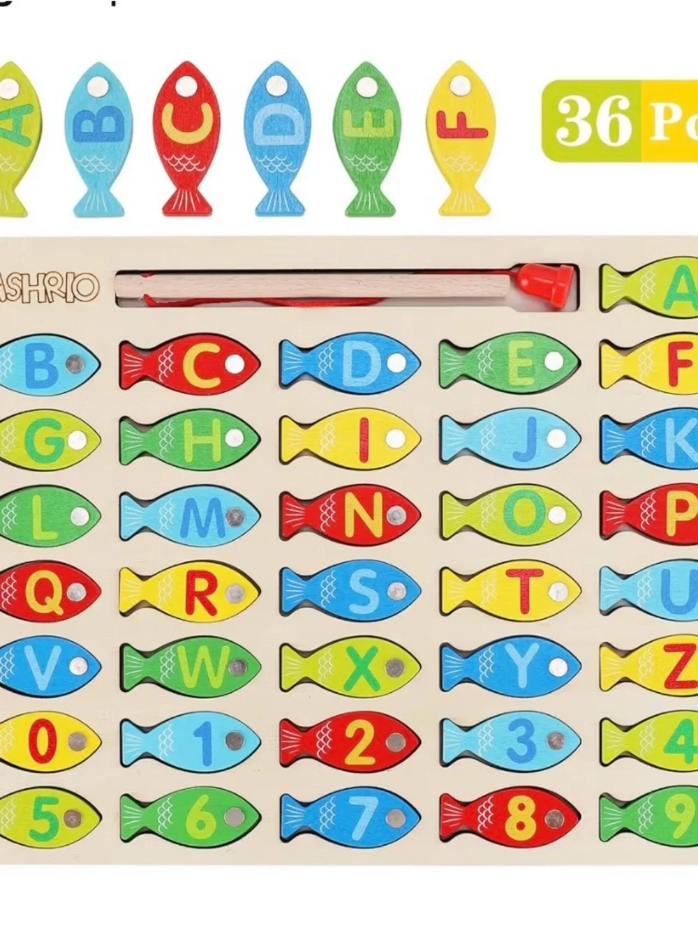 36 Piece Magnetic Wooden Fishing Alphabet & Numbers Puzzle Game Toy New Unopened